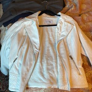 White fur lined faux leather zip up jacket